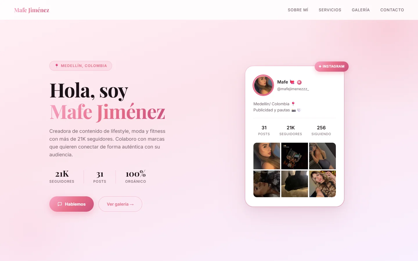 Portada del sitio de Mafe Jiménez en computador